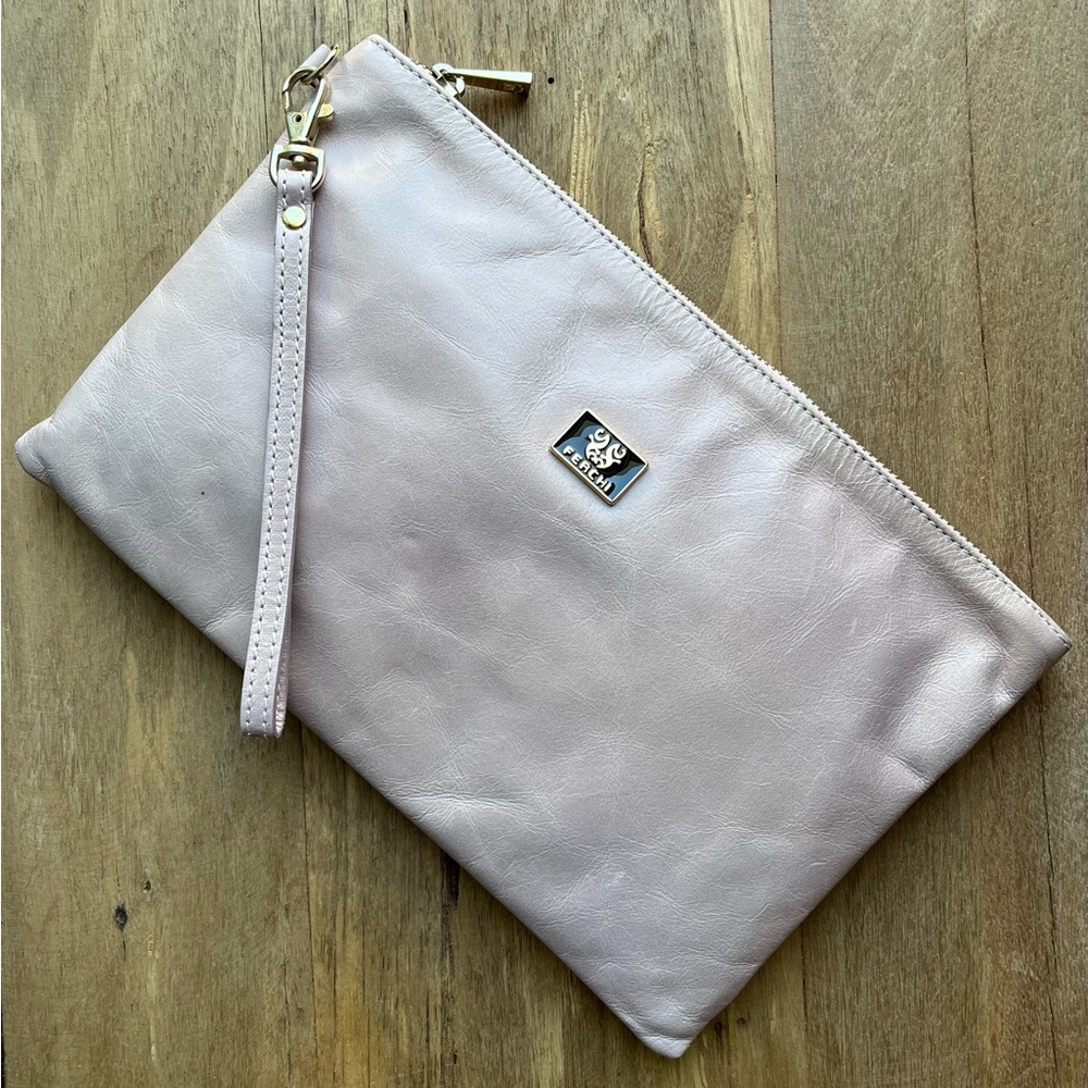 Ferchi Leather Wristlet/Clutch, Dusty Rose, Made in Spain,